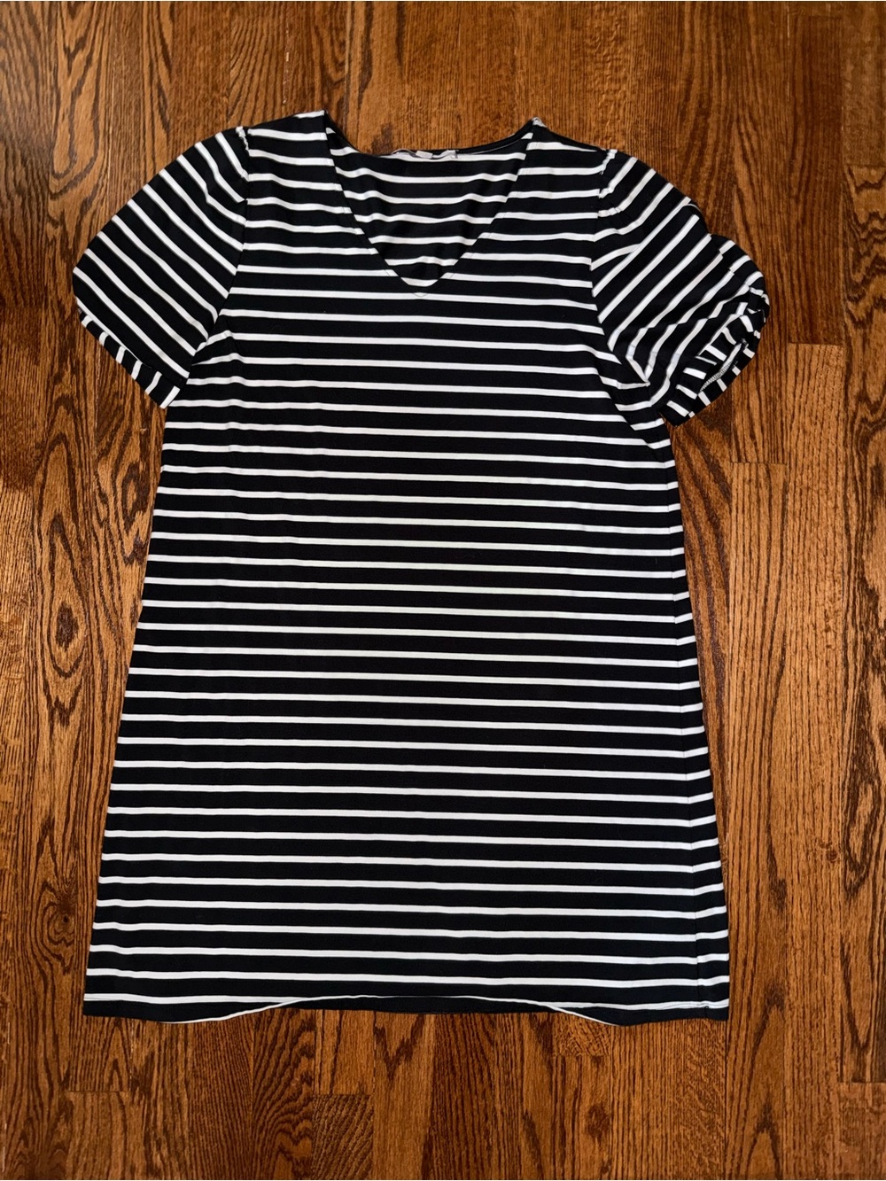LOFT Black and White Striped V-Neck Dress